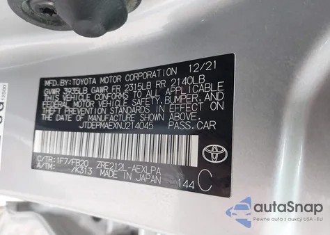 2022 Toyota Corolla Le из США, поврежденный, VIN JTDEPMAEXNJ214045